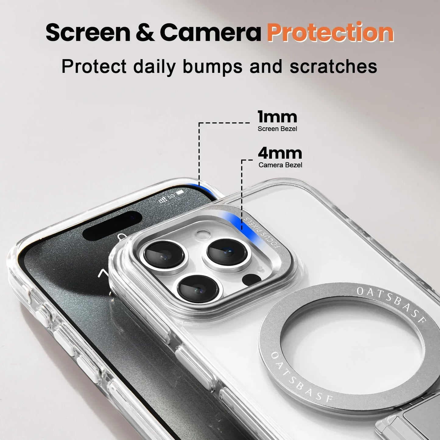 Transparent Case for iPhone 16 15 Pro Max with Lanyard & 360° Stand
