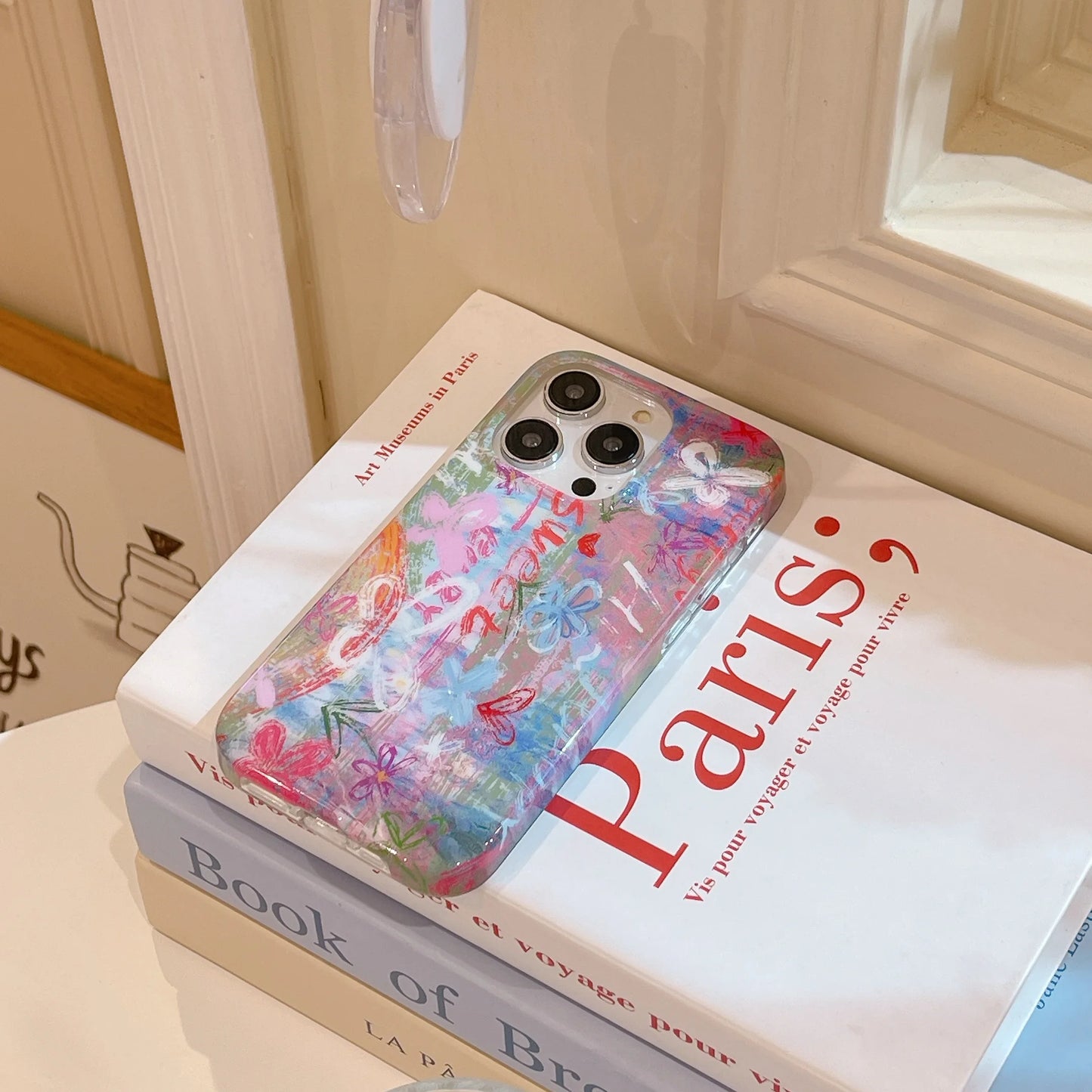 Korean Graffiti Flower Double-Layer Case for iPhone 16 15 14 13 12 Pro Max