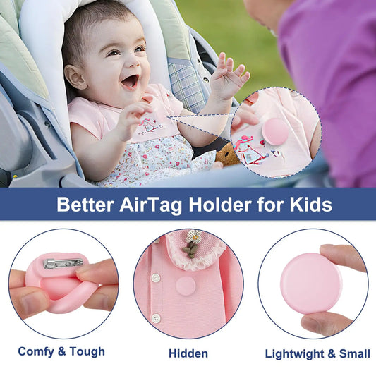 Silicone Airtag Holder for Kids & Elderly with Safety Pins - Hidden Tracker Case