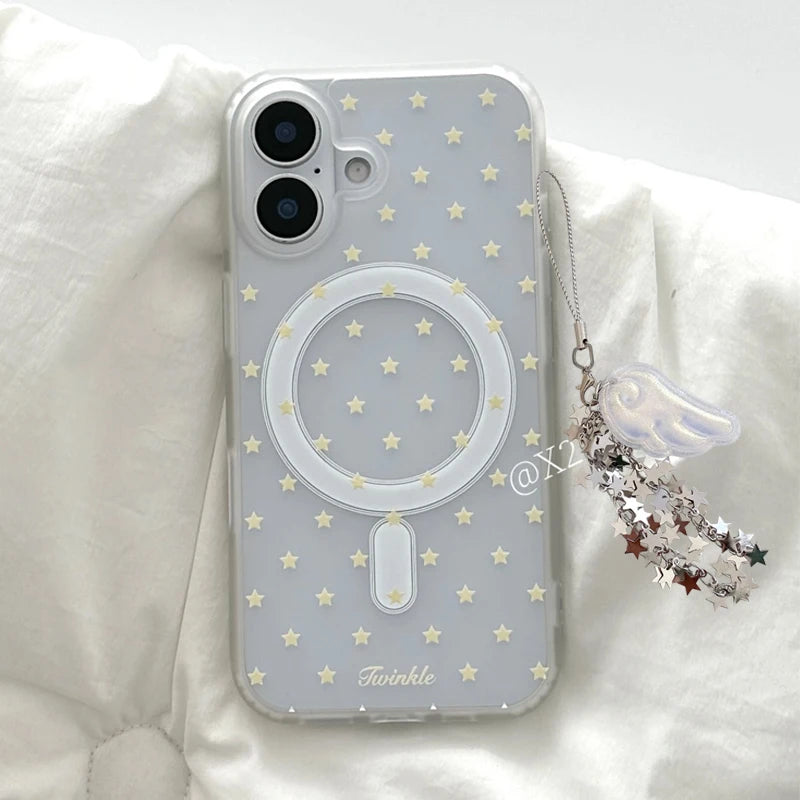 Yellow Stars Korean MagSafe Case for iPhone 17 16 15 14 13 12 11 Pro Max
