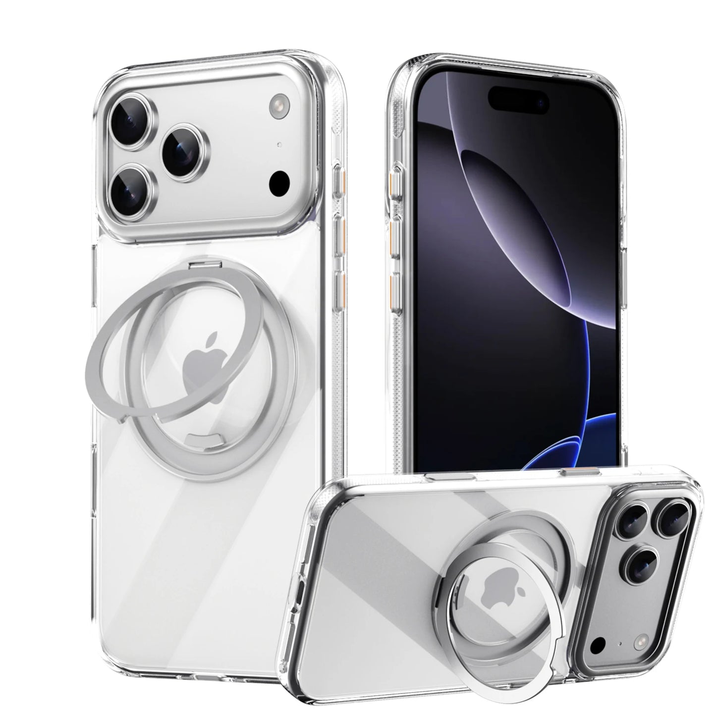 Transparent Magnetic Case for iPhone 17 Air 16 Plus 15 14 13 17 Pro Max 16e 360° Rotating Ring Holder Kickstand Cover LMD003