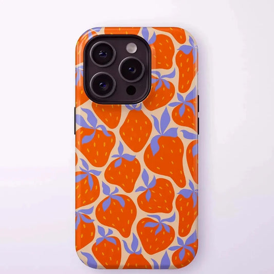 Luxury Orange Strawberry Case for iPhone 17–7 Pro Max Double-Layer Cover