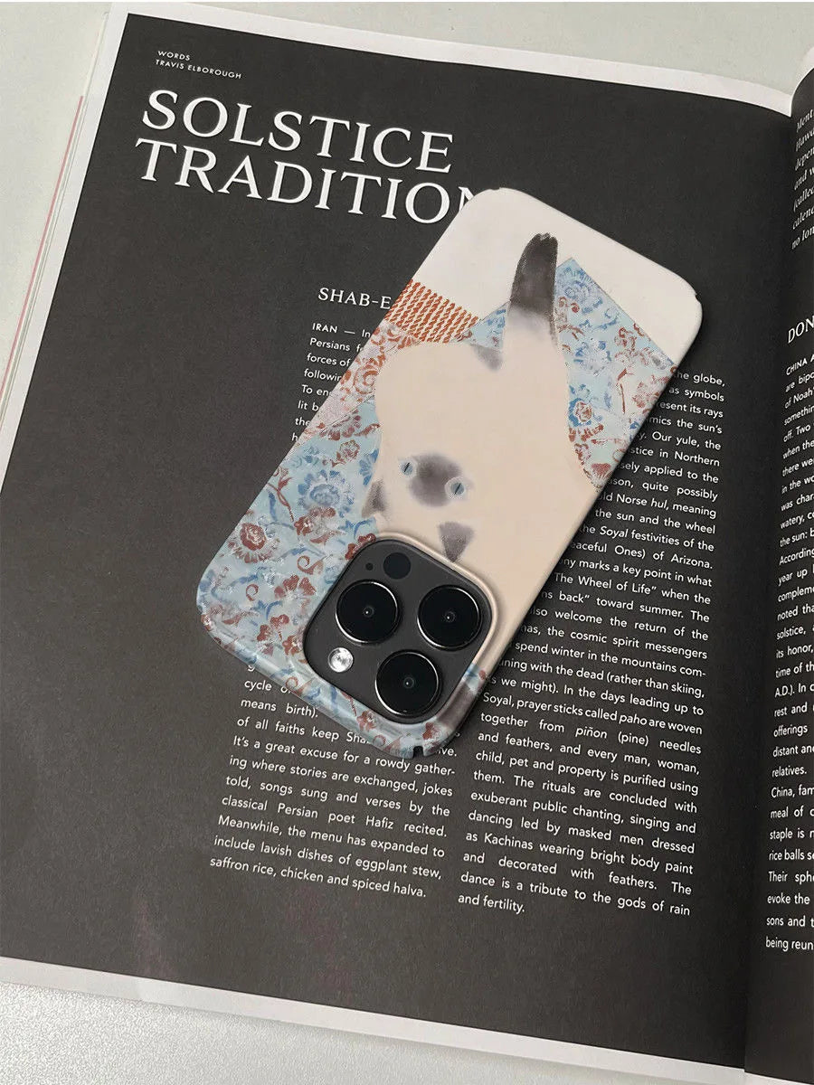 Vintage INS Oil Painting Siamese Cat Phone Case for iPhone 11–16 Pro Max