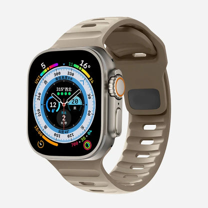 Durable and comfortable silicone strap compatible with Apple Watch Series 5–9 & Ultra.