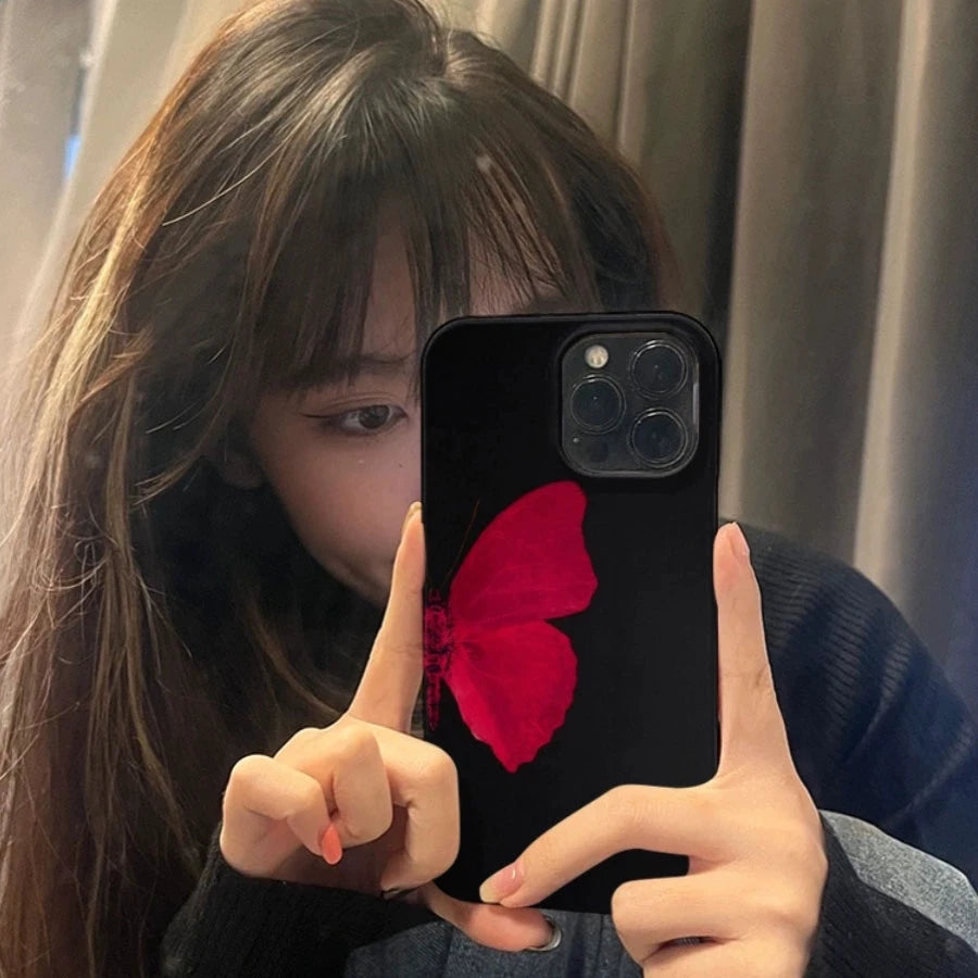 iPhone Case Ins Korean Red Half Butterfly 11–16 Series Y2K Cover