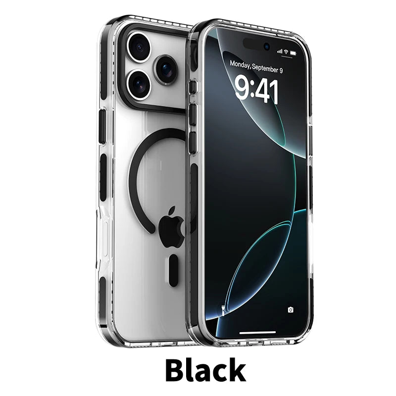 Luxury PE Striped Border MagSafe Clear Case for iPhone 12–14 Pro Max Wireless