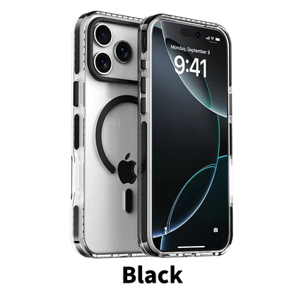 Luxury PE Striped Border MagSafe Clear Case for iPhone 15–17 Air & Pro Max