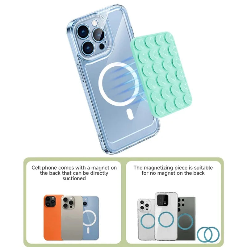 Silicone Suction Cup Magnetic Phone Holder Wall Mount for iPhone 12–16 MagSafe