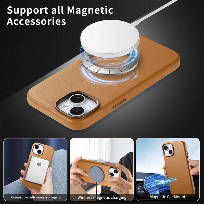 Magnetic MagSafe Leather Case for iPhone 16/15 Pro Max/Plus