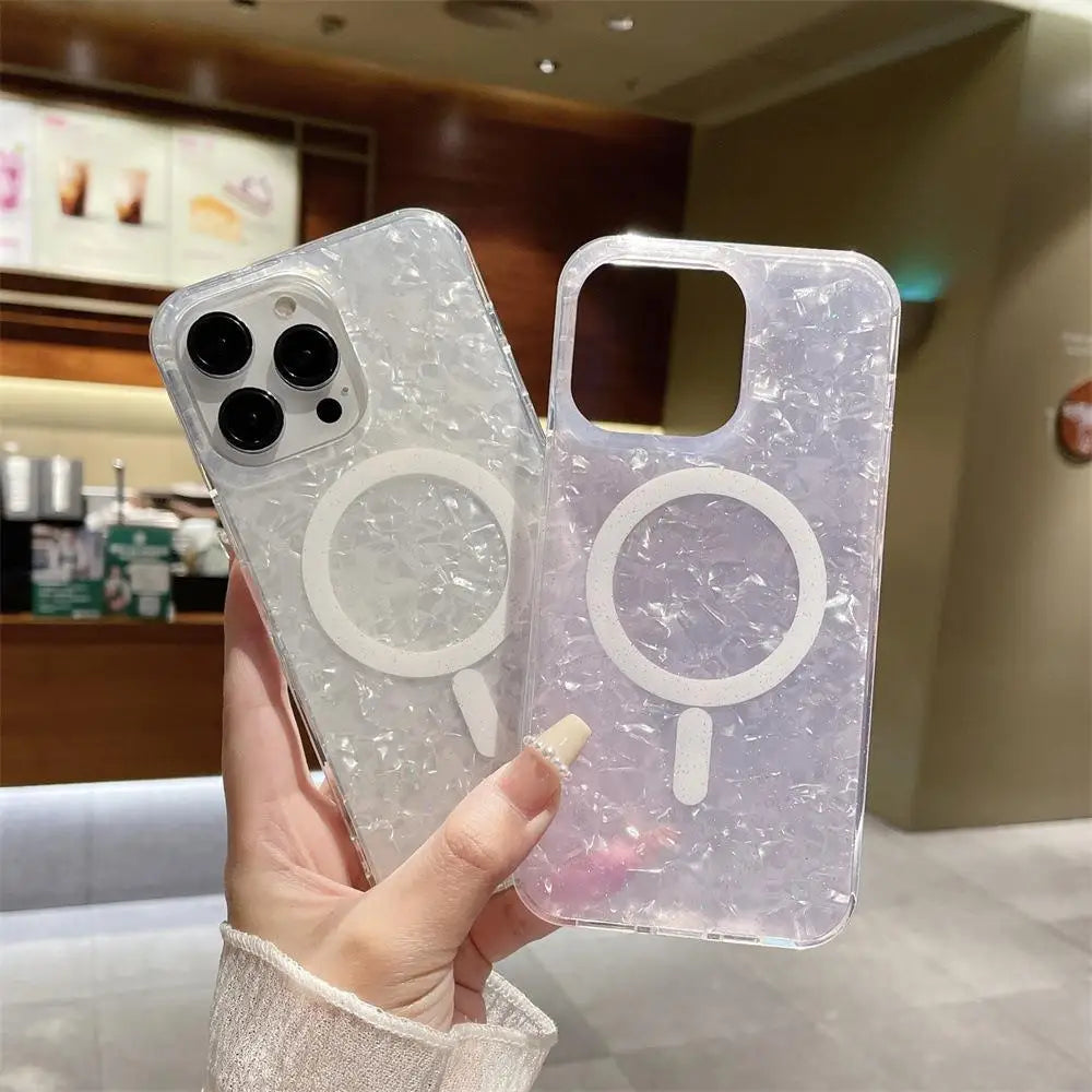 Shell Marble Magnetic Case for iPhone 17–12 Pro Max MagSafe Soft Cover