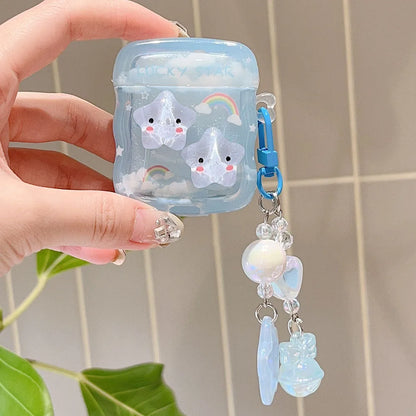 Cute Star Cloud Rainbow Soft Case with Blue Pendant for AirPods 2 3 Pro 2 4