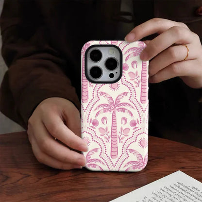 Pink Coconut Tree 2-in-1 Glossy Tough Case for iPhone 16 Pro Max 15 14 12 Mini XR