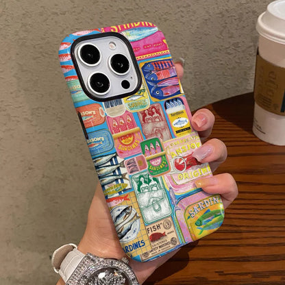 Design-Conscious Sardine Cans 2-in-1 Tough Glossy Phone Case for iPhone 17–7 Plus XR