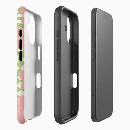 Pink Flowers Checkerboard Case for iPhone 17–11 | Double-Layer Cover