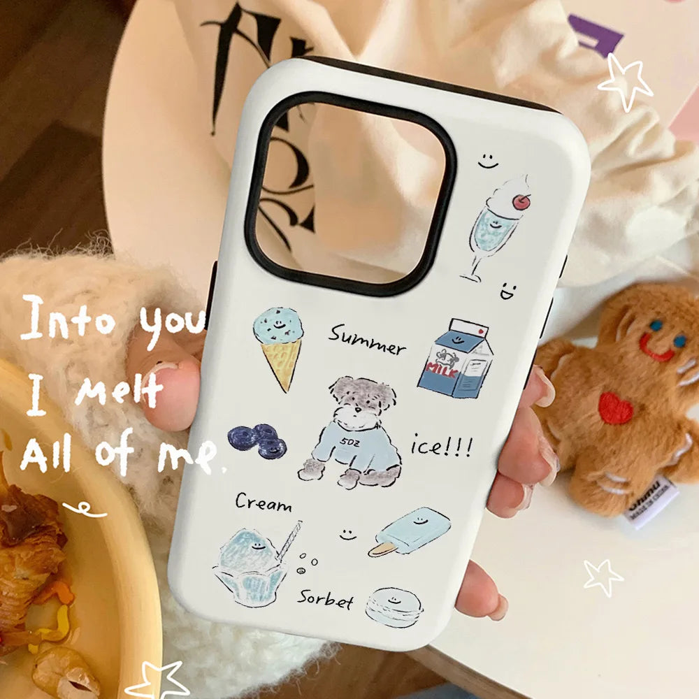 Ice Cream Puppy Acrylic TPU iPhone Case Korean Summer Style