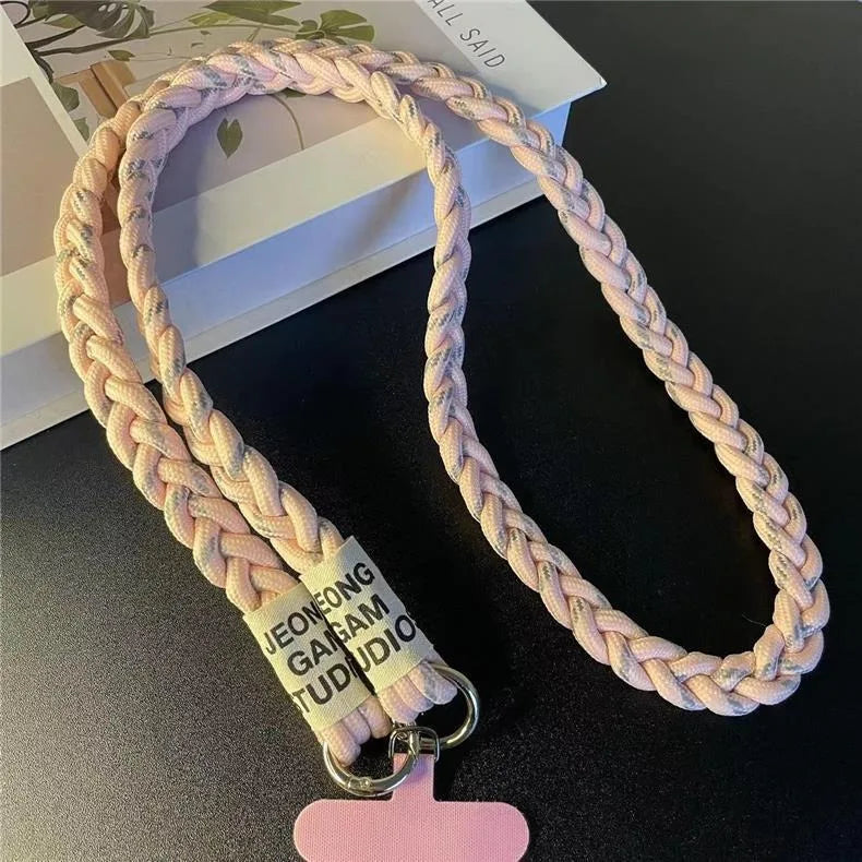 Braided Crossbody Phone Lanyard Strap with Pendant – Women’s Shoulder Cord