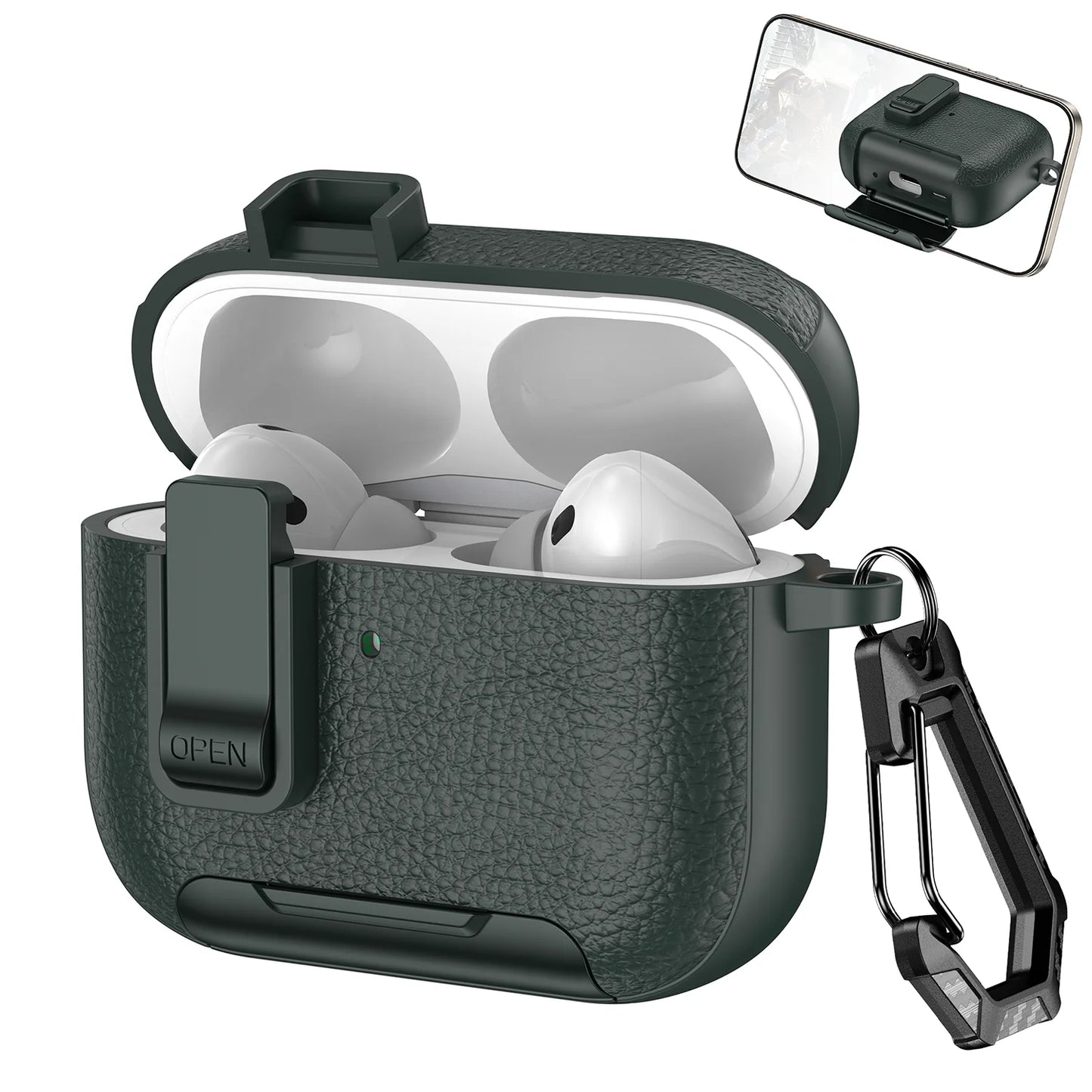 2025 New AirPods Pro 3 Leather Protective Case with Secure Lock & Bracket Cover