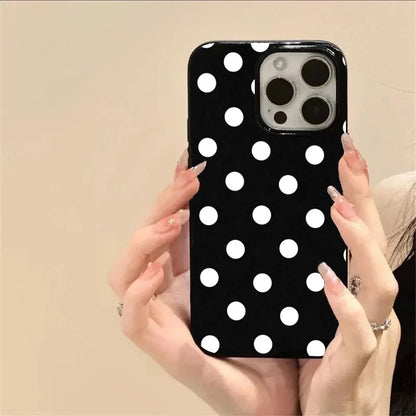 INS Polka Dots Black Phone Case for iPhone 16–7 Pro Max Creative Cover