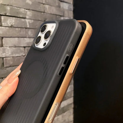 Corrugated Pattern MagSafe Case for iPhone 12–16 Pro Max Matte Shockproof Cover