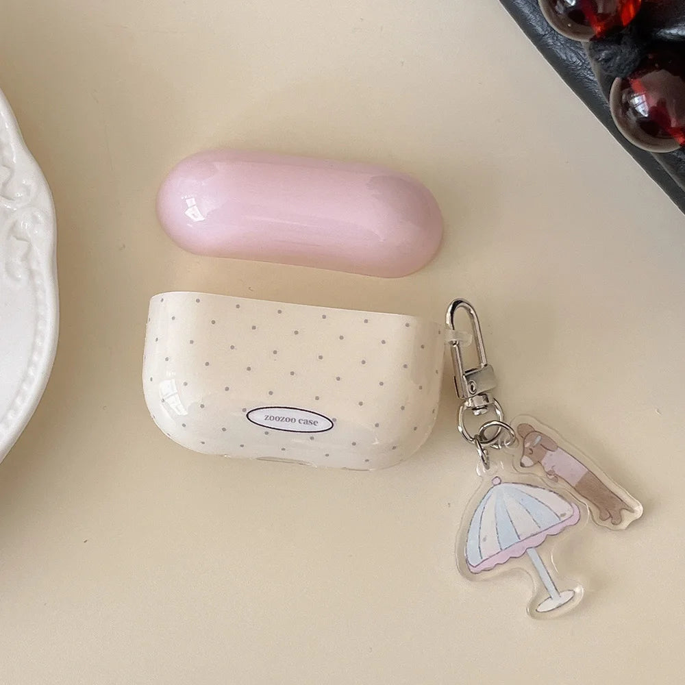 Cute Pink Umbrella Dog Silicone Case for AirPods 1 2 3 Pro with Pendant