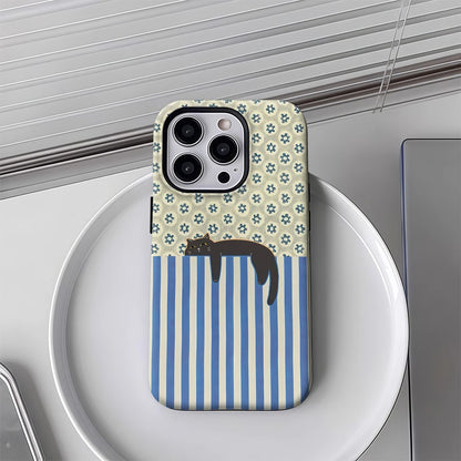 Cat with Blue and White Stripes Case for iPhone 17 16 15 14 13 12 Pro Max