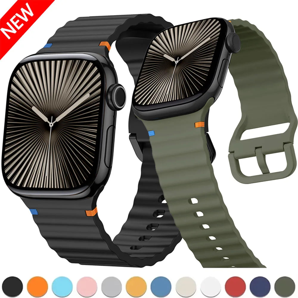 Wave Stitched Silicone Strap for Apple Watch Ultra 3/2 11 10 9 8 7 SE 49–41mm