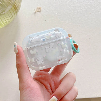 Cute Grass Dog & Cat Clear Case with Keychain for AirPods 1 2 3 4 Pro 2 Soft