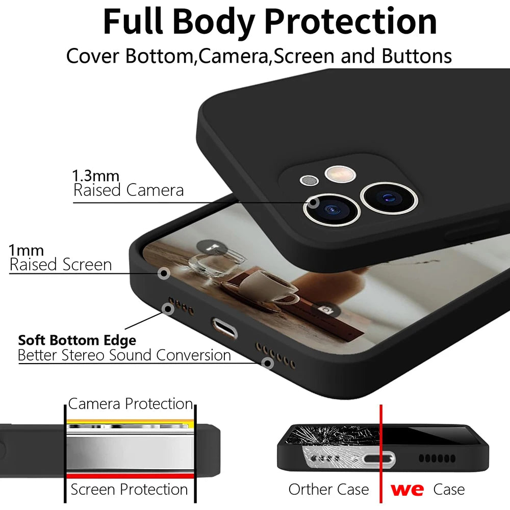 Black Lanyard Phone Case for iPhone 6–15 Pro Max – Shockproof Silicone