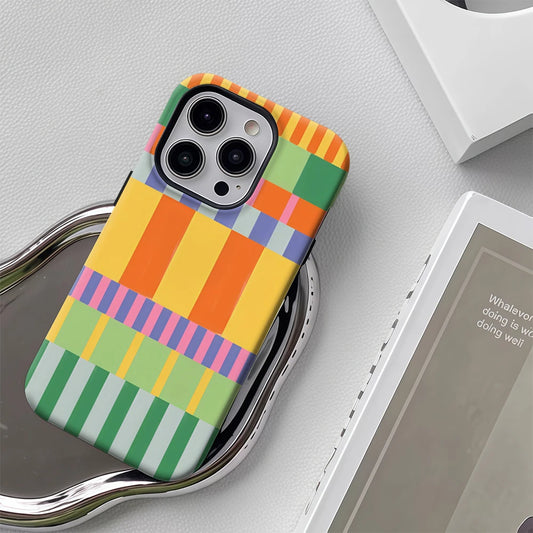 Colorful Geometric Patchwork Case for iPhone 17 16 15 14 13 12 Pro Max Plus